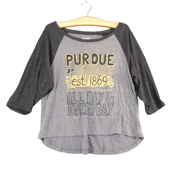 ProEdge Purdue Boilermakers T-Shirt Womens Large Raglan Sleeve High Low Hem Gray - Picture 1 of 13